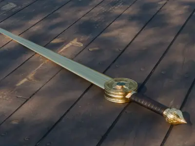 Gold engraved sword Free low-poly 3D model