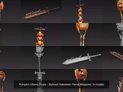 Pumpkin Inferno Props - Stylized Halloween Flame Weapons 3D Model Pack