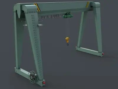 PBR Single Girder Gantry Crane V2 - Green Light Low-poly 3D model