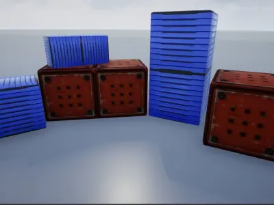 Lowpoly Metal Sci-Fi Crates and Containers Low-poly 3D model