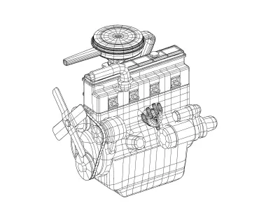 Old straight engine inline engine - simple 3D model