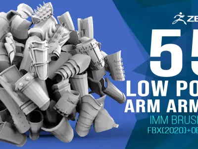 55 Low poly medieval fantasy arm bracers armor IMM set 3D model