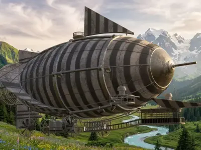 Vintage Steampunk Dirigible Airship Low-poly 3D model