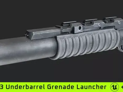 M203 UnderBarrel 40mm Grenade Launcher Game ready Low Poly Low-poly 3D model