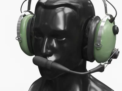  Aviation Pilot Headset on Mannequin Green 