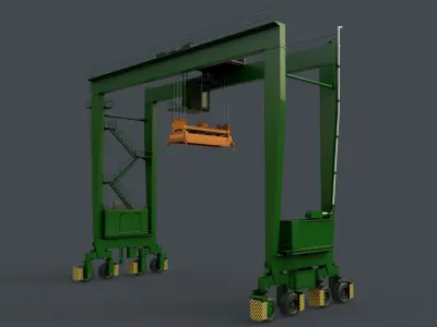 PBR Rubber Tyred Gantry Crane RTG V1 - Green Low-poly 3D model