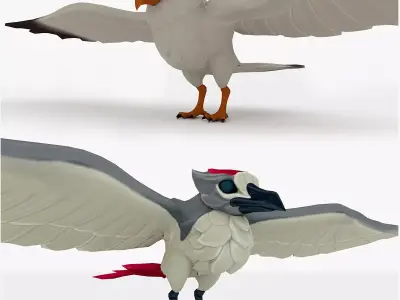 2in1 Eden Bird Rigged and Animated Low-poly 3D model