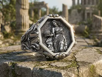Virgo Zodiac Sign Ring Antique Sculpture Signet 3D print model