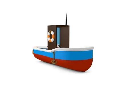 Lowpoly Ship boat with life preserver Low-poly 3D model