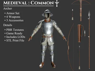 Medieval Collection Common Archer 3D Model Pack