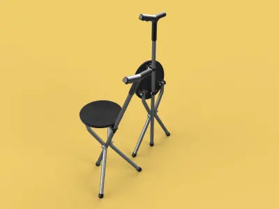 WALKER STICK CANE CHAIR SEAT STOOL TREKKING POLE FOLDING COMPACT 3D model
