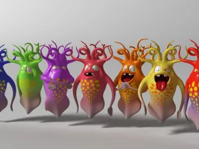 Cartoon Squid Monster RIGGED  Low-poly 3D model