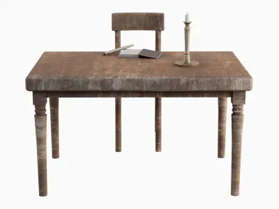 Old Table Set 04 Low-poly 3D model