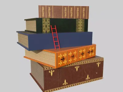 Fantasy Book Stack Display with Ladders Low-poly 3D model