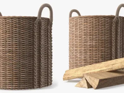 Rattan Log Carrier with Firewood Brown 3D model