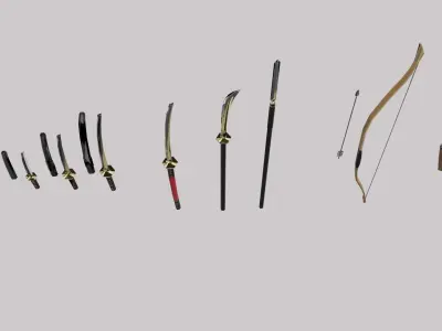 Samurai Weapon Set Low-poly 3D model