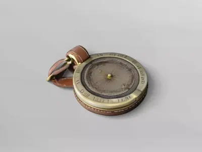 Vintage Brass Compass with Leather Case 3D Model 3D model