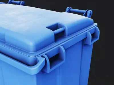 Blue Industrial Trash Bin Low-poly 3D model