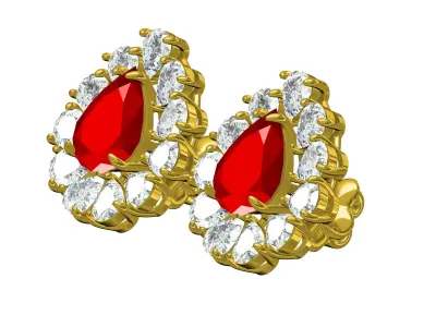 Antique Pear Diamond Cluster Earring 3D print model
