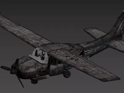 Derelict Cessna 172 Skyhawk Heavily Damaged and Weathered 3D model