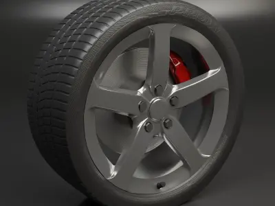 Five spoke standard car wheel Free 3D model