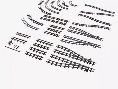 a set of railway tracks and rails Low-poly 3D model
