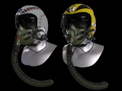 Fighter pilot helmet HGU-33 with MBU-12 oxygen mask Low-poly 3D model