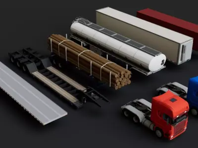 Scania Truck with 6 Semi Trailers Heavy Vehicle Low-poly 3D model