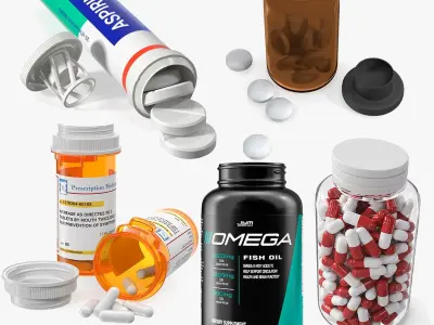 Pills in Bottles Collection 3D model