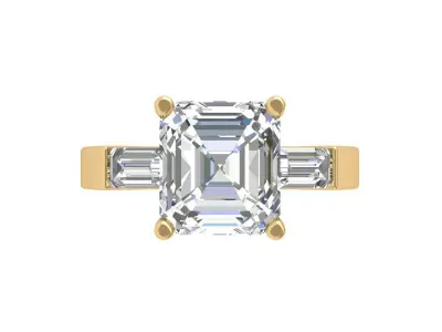 Asscher  3 Stone Ring 3D print model
