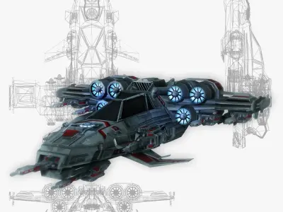Spaceship fighter 2 game ready Low-poly 3D model