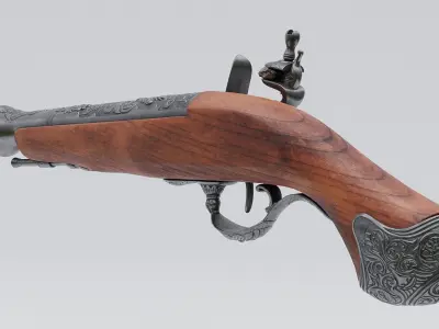 Pirate Flintlock Pistol Low-poly 3D model