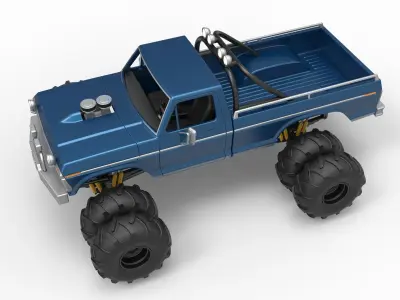 Vintage Monster Truck with double wheels Scale 1 to 25 3D print model buy