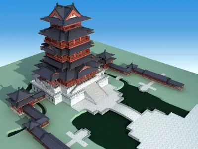 Chinese palace architecture Low-poly 3D model get