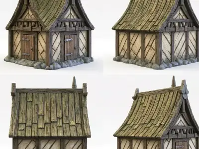 Medieval Timber Framed Small Cottage Fantasy Game Ready House Free low-poly 3D model