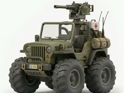 Stylized Chibi Combat Jeep 3D Model Low-poly 3D model