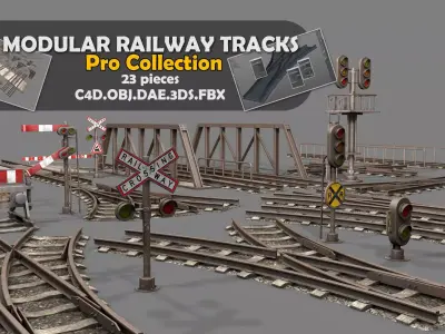Modular Railway Track PRO Collection 3D model