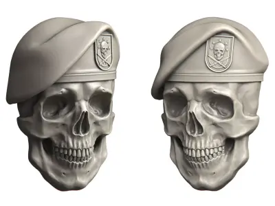 Human Skull Military Beret relief sculpture 3D print model