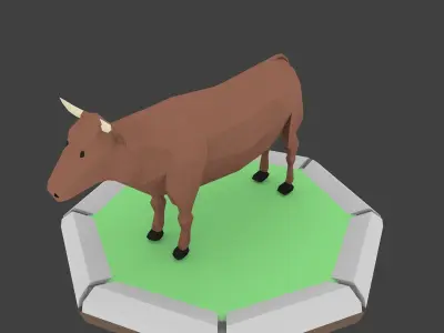 Low Poly Bull cow on platform Low-poly 3D model