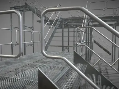 Modular stairs and gantry Low-poly 3D model