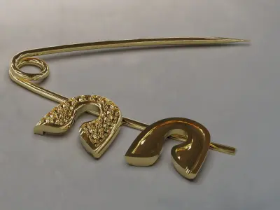 Gold Safety Pin with Diamonds 3D print model