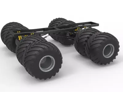 Chassis of vintage monster truck with double wheels 1 to 25 3D print model
