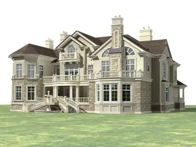 Villa mansion on field 3D model buy