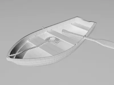 A wood boat with paddle and rope 3D model