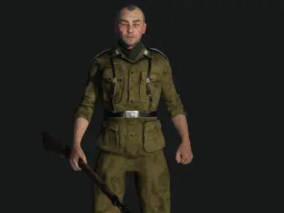 3D ASIAN JAPANESE MALE  MILITARY-REALISTIC RIGGED GAME CHARACTER Low-poly 3D model