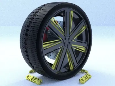ORTAS CAR RIM 17 GAME READY RIM TIRE AND DISC 3D model