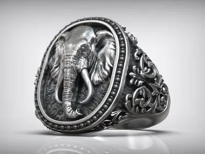 Elephant Head Antique Pattern Men Signet 3D print model