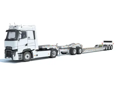 Semi Truck with Platform Trailer 3D model