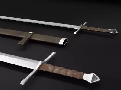 Medieval Sword 03 low poly plus old texture and sheath UE Low-poly 3D model
