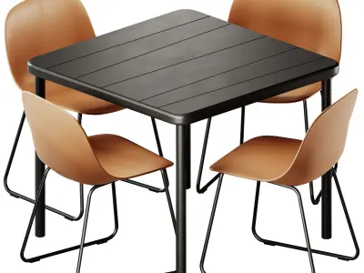 Babel D Bangi Table and Muuto Fiber Sled Base Chair 3D model